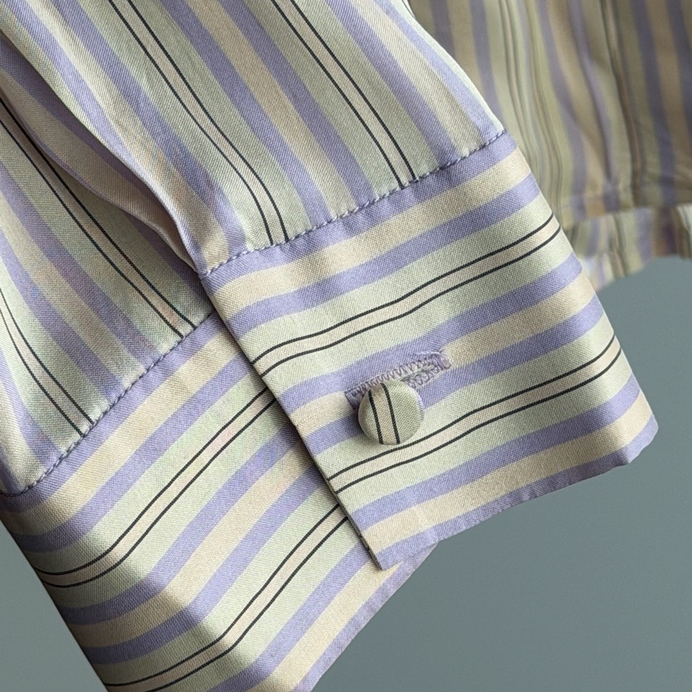 The Row Cream and Purple Striped Dress Shirt